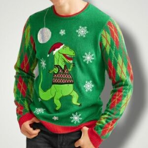 JOLLY SWEATERS Disco Dancing T-Rex Sweater Holiday ugly sweater Size XL